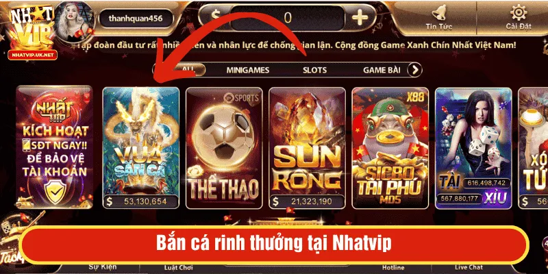 Bắn cá rinh thưởng tại Nhatvip