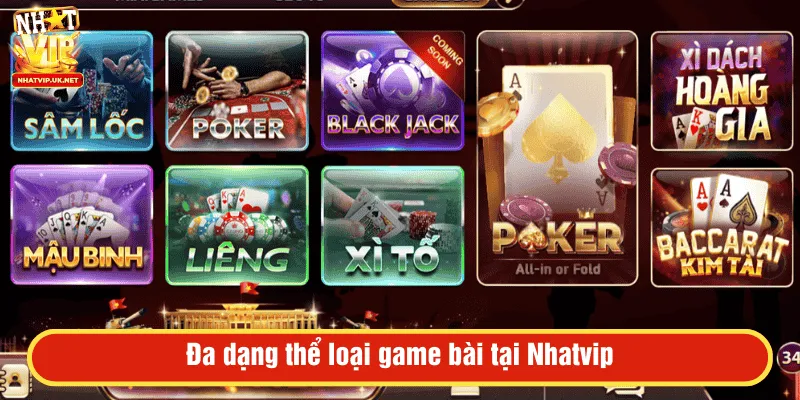 Đa dạng thể loại game bài tại Nhatvip
