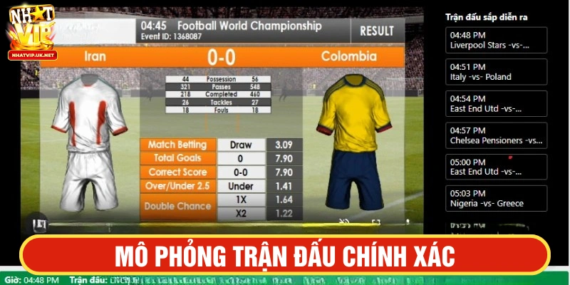 Mô phỏng trận đấu chi tiết, chính xác