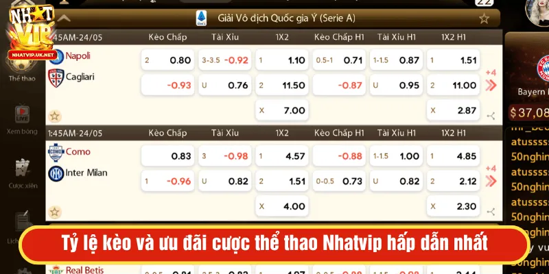 Tỷ lệ kèo và ưu đãi cược thể thao Nhatvip hấp dẫn nhất